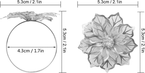 Picowe Set of 12 Alloy Napkin Rings, Hollow Out Flower Holders for Wedding Party Holiday Banquet Decor