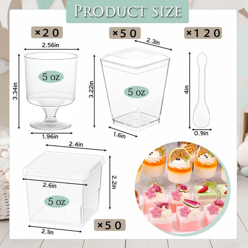 340 Pack Spoons,5oz Plastic Mini Dessert Cups with Lids and Clear Yogurt Parfait Cups,Appetizer Cups for Party,Reusable