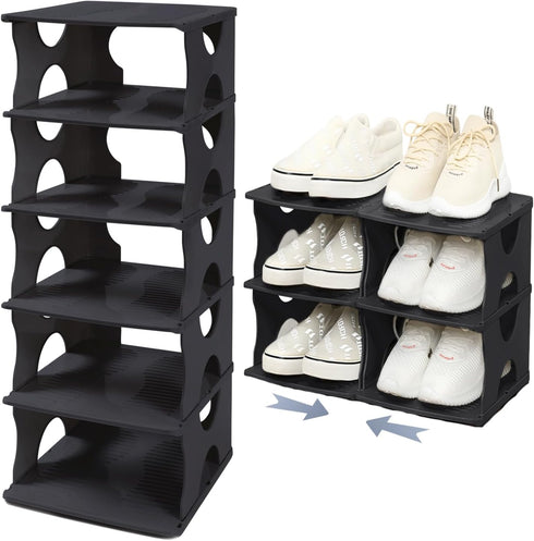 6-Tier Thickened Shoe Rack, Stackable Storage Organizer for Bedroom Entry, Adjustable Rack,