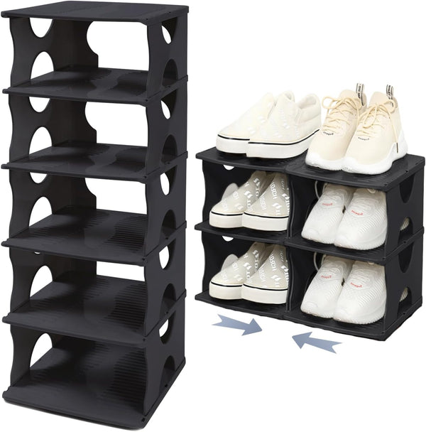 6-Tier Thickened Shoe Rack, Stackable Storage Organizer for Bedroom Entry, Adjustable Rack,