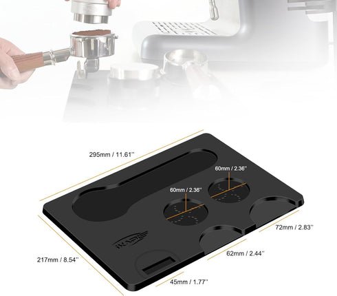 IKAPE Coffee Accessory Tool, Silicone Mat with Portafilter Holder, Espresso Tamping Station Mat, Non-Slip