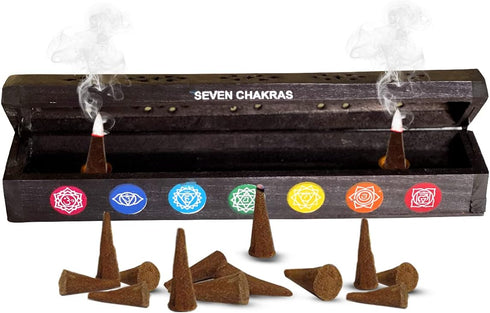 Chakra Incense Holder Burner Box, Storage for Sticks and Cones, Ash Catcher