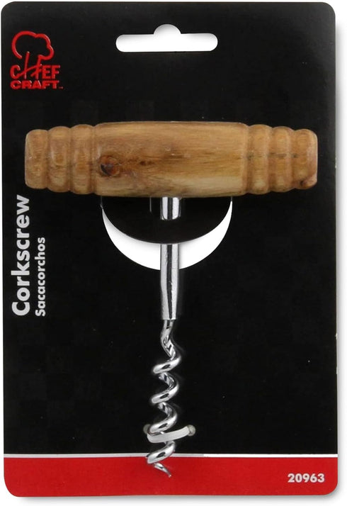 Chef Craft Select Corkscrew with Natural Wooden Handle, 4 Inches