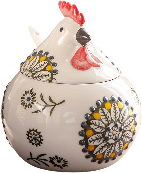 Frezonika Ceramic Salt Cellar with Lid and Spoon, 13 OZ Large Chicken Salt