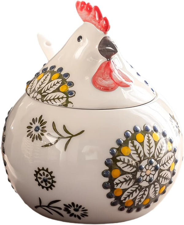 Frezonika Ceramic Salt Cellar with Lid and Spoon, 13 OZ Large Chicken Salt