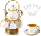 20 Pcs Porcelain Tea Set with Metal Holder, European Ceramic Tea Set