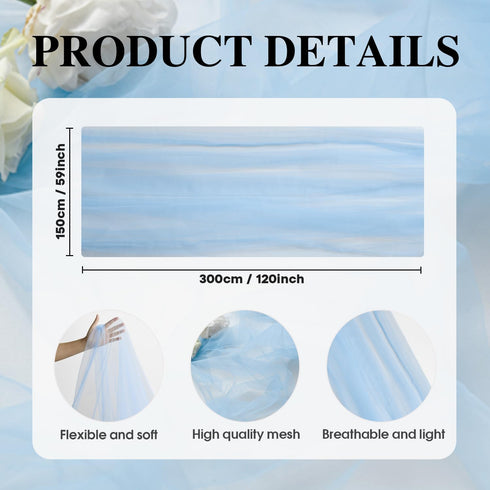 120 Inch 10FT, Artoid Mode Dusty Blue Gauze Table Runner Seasonal Sheer Kitchen Dining Holiday Wedding Birthday Baby