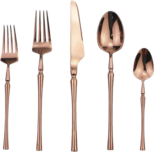 Copper Silverware Set, 5-Piece 18/10 Stainless Steel Flatware Cutlery Set for 1,Mirror Finish, Ideal for Wedding Festival Party Home Kitchen, Dishwasher Safe by Gugrida