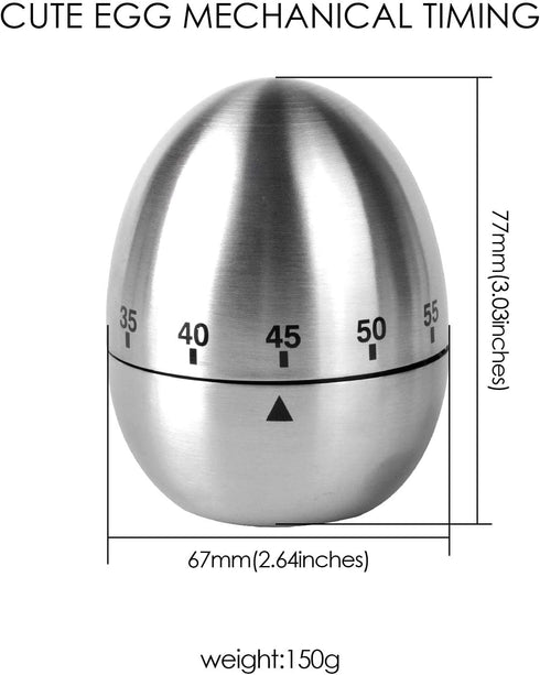 Jayron JR-WG015 Egg Kitchen Timer, Stainless Steel Mechanical Rotating Alarm, 60 Minutes Countdown Timer for Cooking