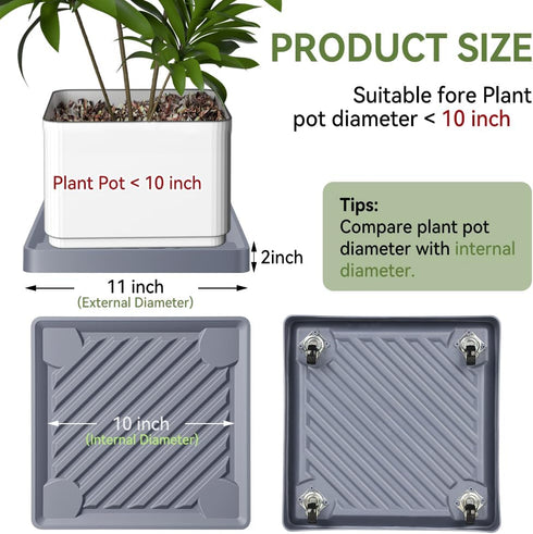 UoeRing 11 Inch $9.9 Square Plant Caddy with Hidden Wheels Heavy Duty Rolling Plant Stands Indoor Outdoor Plant Saucer