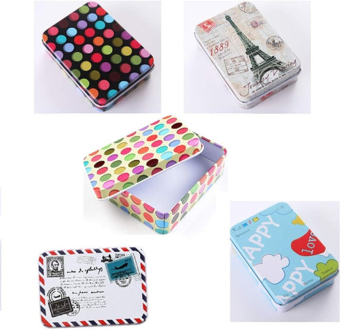 5 Pack Metal Tins Box Containers - Mini Portable Small Tins with Lids, Rectangular Case for Candies, Pills, Jewelry