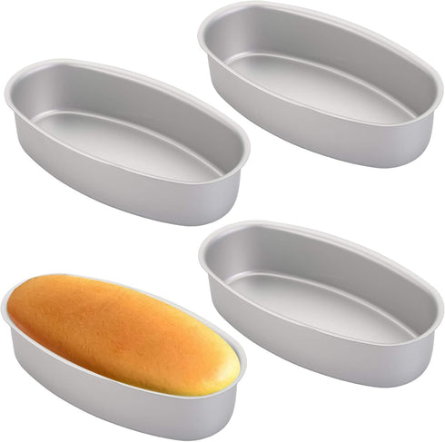 Yesland 4 Packs Non-Stick Oval Cheesecake Pan - 8 Inch Aluminum Bakeware for Bread, Meat & Cake, Silver