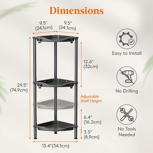 3 34 24 75 cm/13 9.5 29.5 inch Lifewit Floor Standing Shower Caddy Corner, Tier Plastic Shower Stand Rack