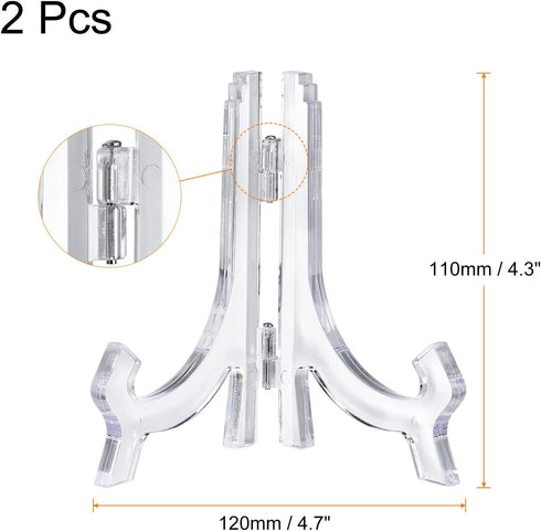 uxcell 2pcs 4.3" Easel Plate Holder, Plastic Folding Display Stand Clear for Decorative Picture Frame