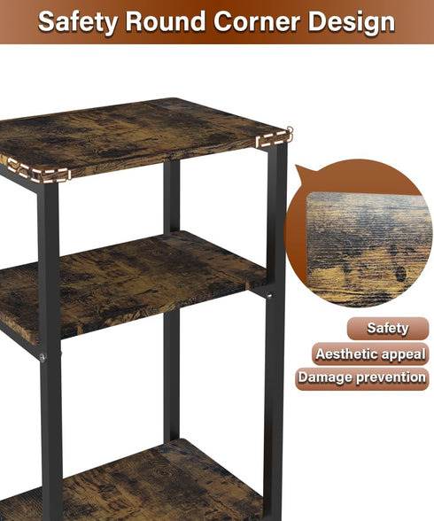 Tigerden 3 Tier Side Table, Heavy Duty End Table with Shelves, Narrow Nightstand for Small Spaces, Record Player Table