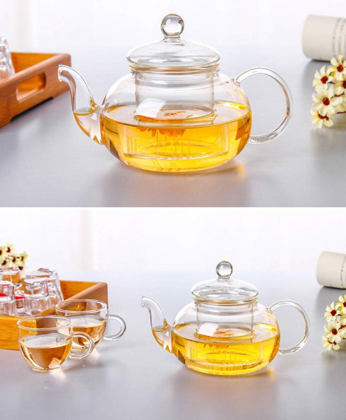 Glass Teapot 20oz with Infuser, Borosilicate Kettle Set for Loose Tea, Stovetop and Microwave Safe