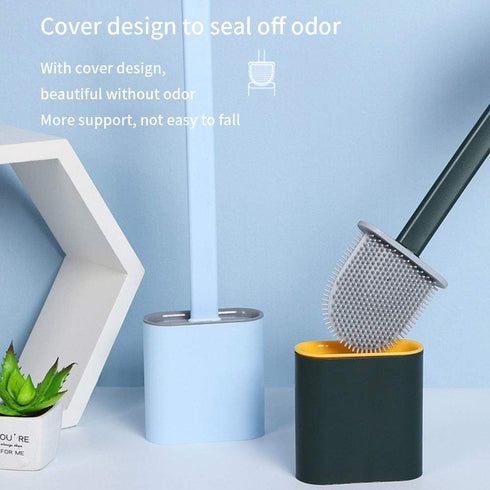 Revolutionary Silicone Flex Toilet Brush with Holder, No-Slip Long Handle Cleaning Brush Set with Wall Mounting