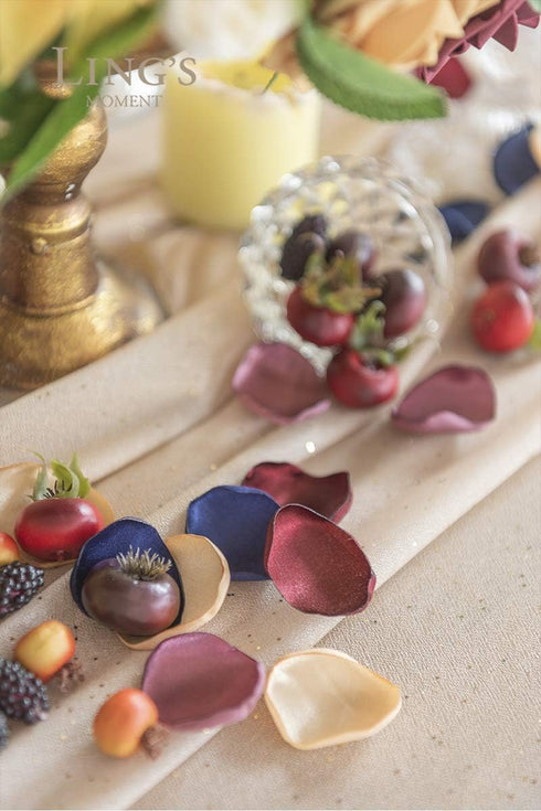 Ling's Moment Silk Rose Petals for Wedding/Aisle/Flower Girl Baskets, Burgundy Navy Gold (400pcs)