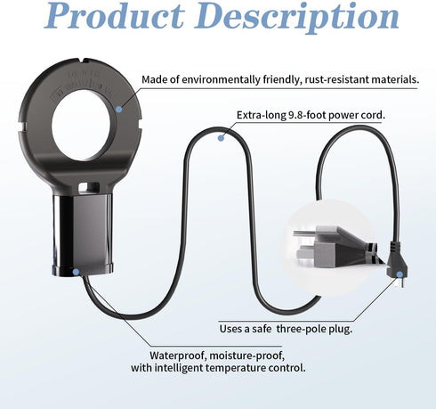 2PCS 250 9.8 Watt Bird Bath De-Icer with Thermostat, Cast Aluminum Submersible Chicken Water Heater, Heated Bird Bath