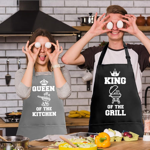 Funny Aprons for Couple, His and Hers Kitchen Aprons Set with 2 Pockets for Cooking Grilling Baking
