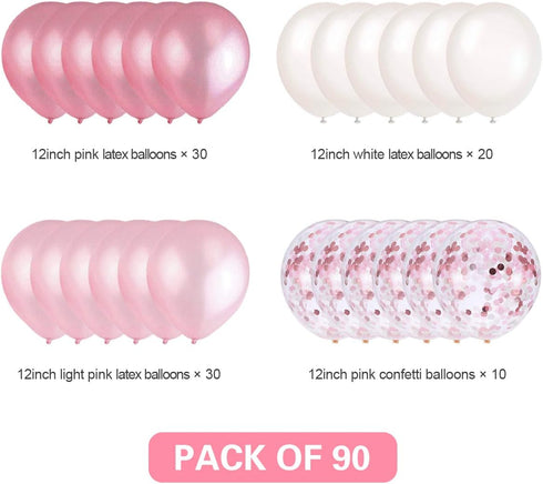 Pink and White Balloons - 90 pcs Latex Party Balloons for Wedding, Baby Shower, Birthday Decoration