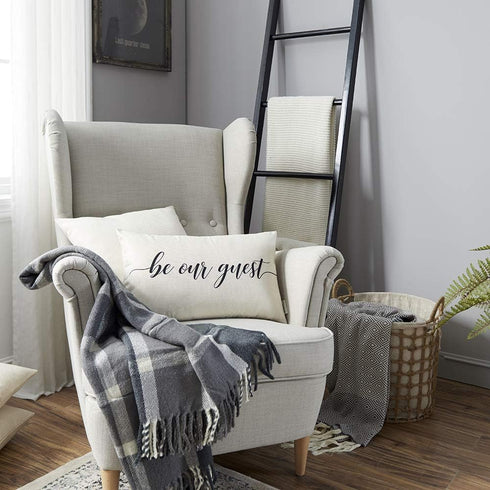 Meekio Farmhouse Pillow Covers with Be Our Guest Quote, 12" x 20" Rustic Décor Lumbar Pillow Covers for Guest Room