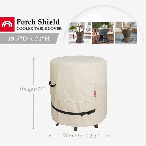 19.5D 21H inch Porch Shield Patio Round Cooler Bar Table Cover - Waterproof Outdoor Ottoman Coffee Side Table Cover - x