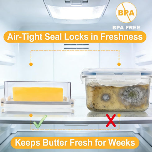 Countertop Airtight Butter Dish with Lid for and Refrigerator Door Shelf, Butter Keeper with Safety Lock, Butter Holder