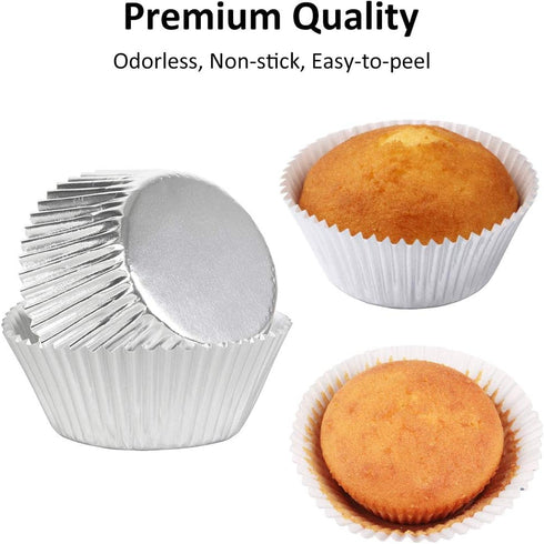 Caperci Silver Foil Cupcake Muffin Liners, Standard Size Baking Cups, 150-Pack