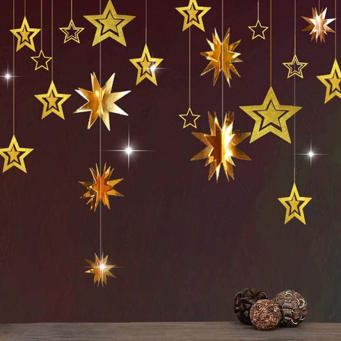 Decor365 Gold Star Garland, Glittery Gold Party Supplies for Baby Shower, Birthday, Christmas