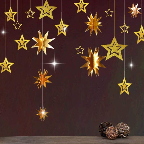 Decor365 Gold Star Garland, Glittery Gold Party Supplies for Baby Shower, Birthday, Christmas