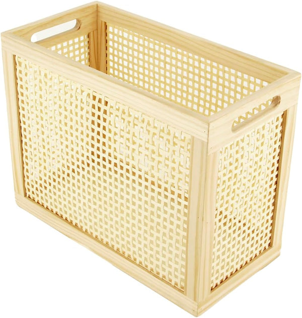 Wood Magazine Holder with Jute Rope Handles, Handcrafted Bamboo Toilet Roll Holder, Wicker Magazine Storage Organizer