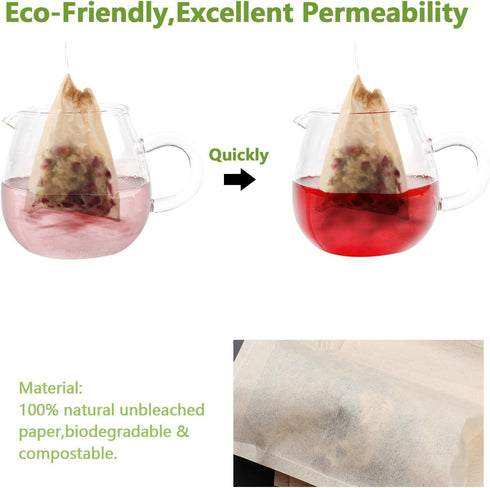 100Pcs Disposable Tea Bags for Loose Leaf Tea, Empty Unbleached Filter Bags with Drawstring, 100% Natural Wood Pulp