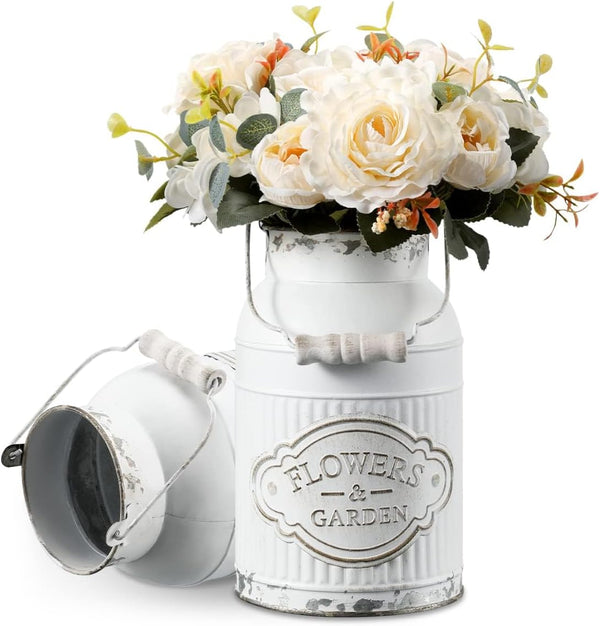 APSOONSELL White Farmhouse Metal Flower Vase, French Style Shabby Chic Decor for Kitchen, Bathroom, Weddings