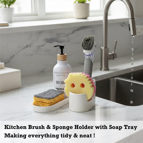 3 1 Set, Countertops Countertop, in Ceramic Sponge&Brush Holder and Soap Tray Leak-Proof Design to Keep Dry, Flexible