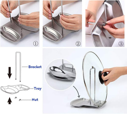 Pot Lid Holder Spoon Rest, Stainless Steel Utensils Organizer, Multifunctional Storage Rack for Kitchen Decor Tool