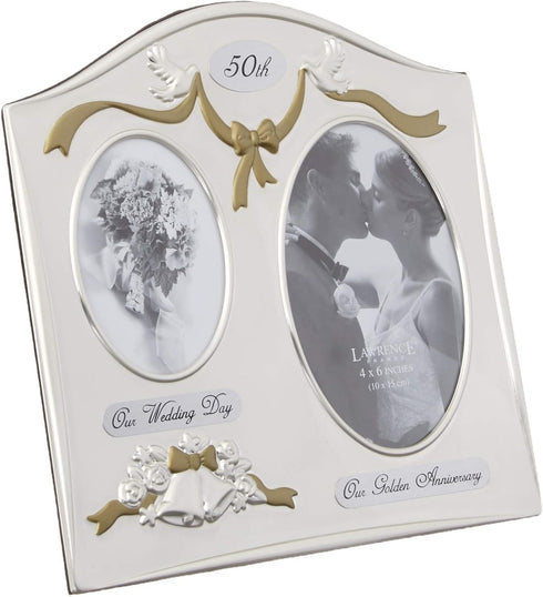 Lawrence 590143 Satin Silver & Brass Plated Picture Frame, 2 Openings