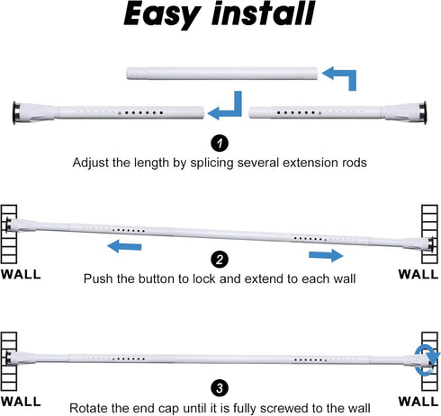 White Tension Curtain Rod No Drill, 42 to 72 Inch Adjustable Heavy Duty Black Shower Curtain Rod