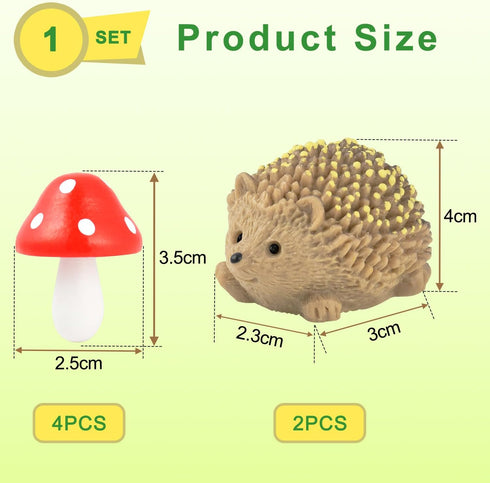 6 Pack CooBigo Resin Hedgehogs & Wood Mushroom Sculpture, Fairy Wild Garden Supplies, Figurines for Fairy Garden Wild