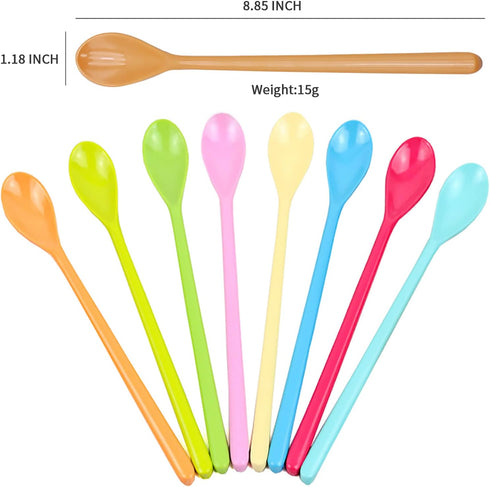 Set of 8 Mixing Spoon Melamine Long Espresso Spoons, Colorful Latte Spoon, Dessert Ice Cream Spoon, Cocktail Stirring Spoons for Coffee Dessert, 8.8-Inch (Mixed Color)
