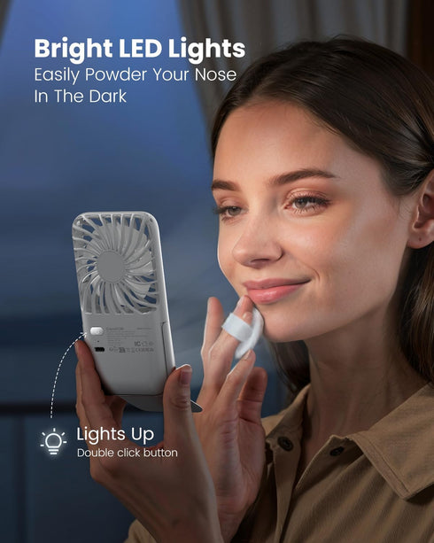 Gaiatop Handheld Mini Fan, 3 Speed Portable Makeup Mirror Fan with LED Light, 2000mAh USB Rechargeable