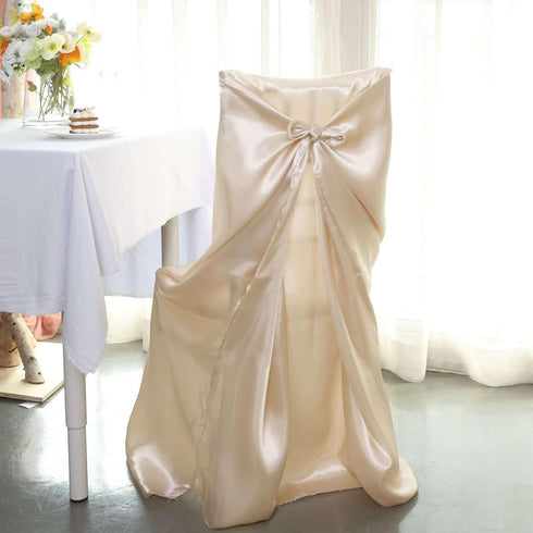 1 Efavormart Beige Chair Covers for Party PCS Satin Self Tie Universal Banquet Wedding Folding Chair Cover for Dining