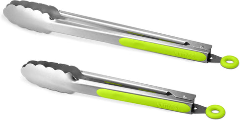 304 Stainless Steel Kitchen Cooking Tongs, 9" and 12" Set of 2 Sturdy Grilling Barbeque Locking Food Tongs with