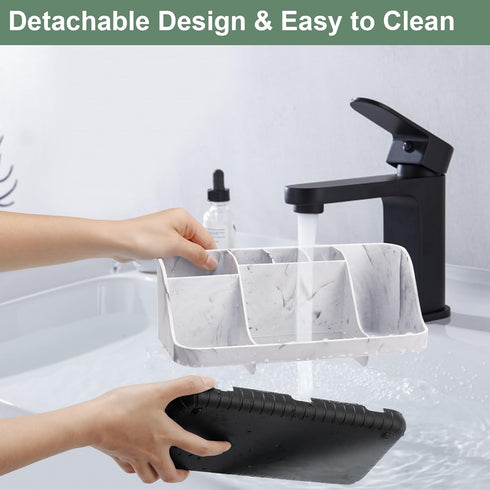 Marble Bathroom Countertop Organizer, Detachable 7 Slots for Kids Electric Toothbrush and Toothpaste Storage