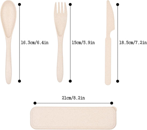 Travel Utensil Set with Case, 2 Sets Wheat Straw Reusable Spoon Chopstick Forks Tableware, Portable Cutlery Travel Picnic Camping or Daily Use ((Beige & Green)) by Lnrkai