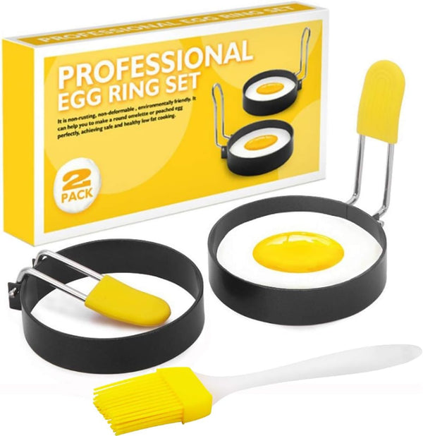 Egg Ring for Frying Eggs and English Muffin - Round Shaper Mold with Anti-scald Handle - Stainless Steel Non-stick