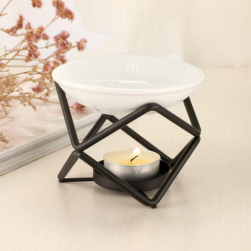 JuxYes Euro Metal Oil Burner Wax Warmer, Romantic Ceramic Tealight Candle Holder for Home Bedroom Décor