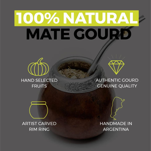 BALIBETOV Yerba Mate Gourd Set, Original Natural Handmade Yerba Mate Cup Argentina, Includes Cup, Bombilla, and Brush.