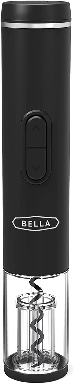bella Automatic Electric Wine Opener and Corkscrew Remover with Foil Cutter, Battery Operated, Black