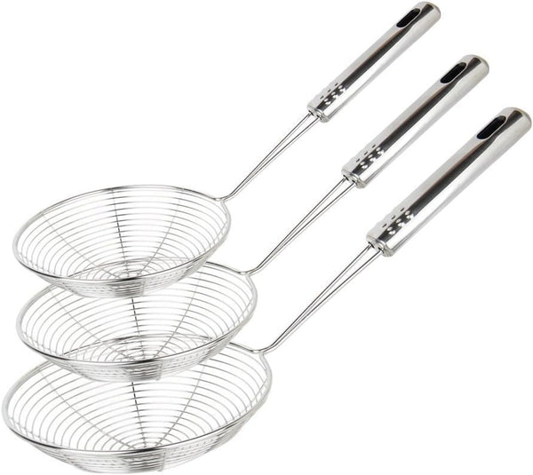 Spider Strainer Set of 3 - Asian Strainer Ladle Stainless Steel Wire Skimmer Spoon for Kitchen Frying Food, Pasta,